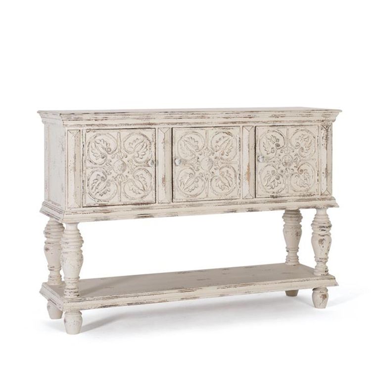 Spezia Console Table - White Carved Mango Wood - 3 Door