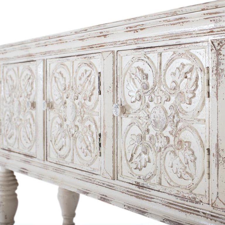 Spezia Console Table - White Carved Mango Wood - 3 Door