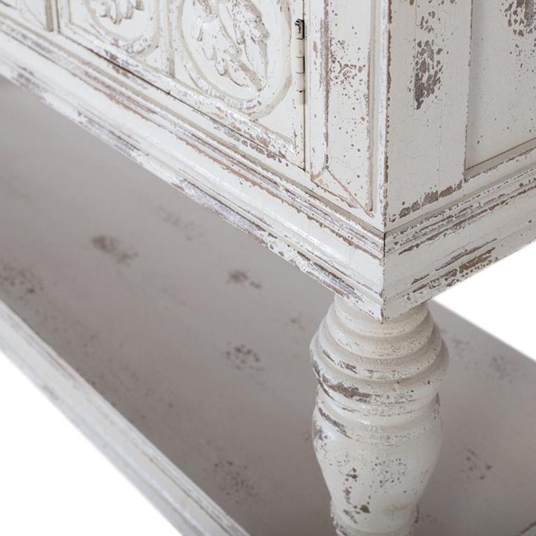 Spezia Console Table - White Carved Mango Wood - 3 Door