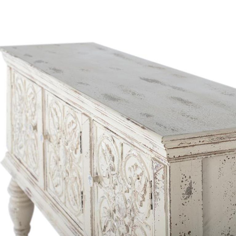 Spezia Console Table - White Carved Mango Wood - 3 Door