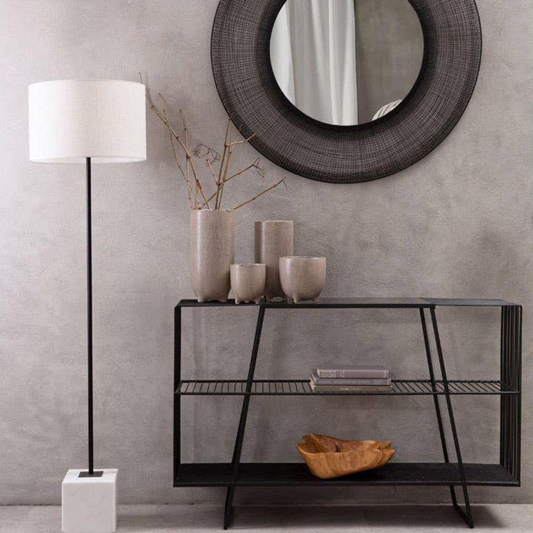 Trento Console Table - Glass Wired with Black Metal Base