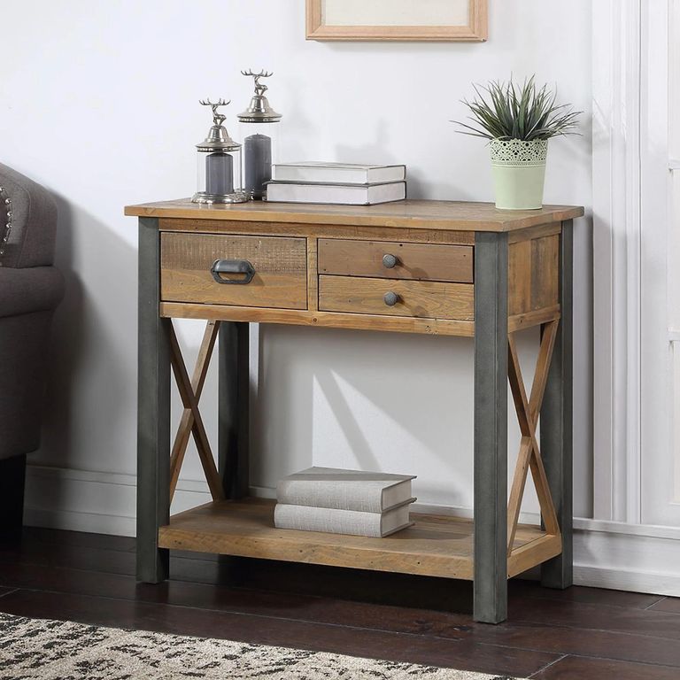 Urban Elegance Reclaimed Wood Console Table - 3 Drawer