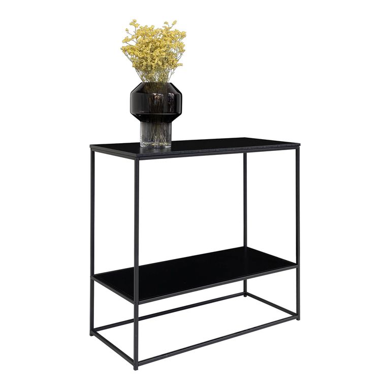 Vita Console Table with Shelf - Black Metal