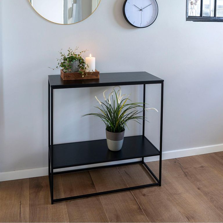 Vita Console Table with Shelf - Black Metal