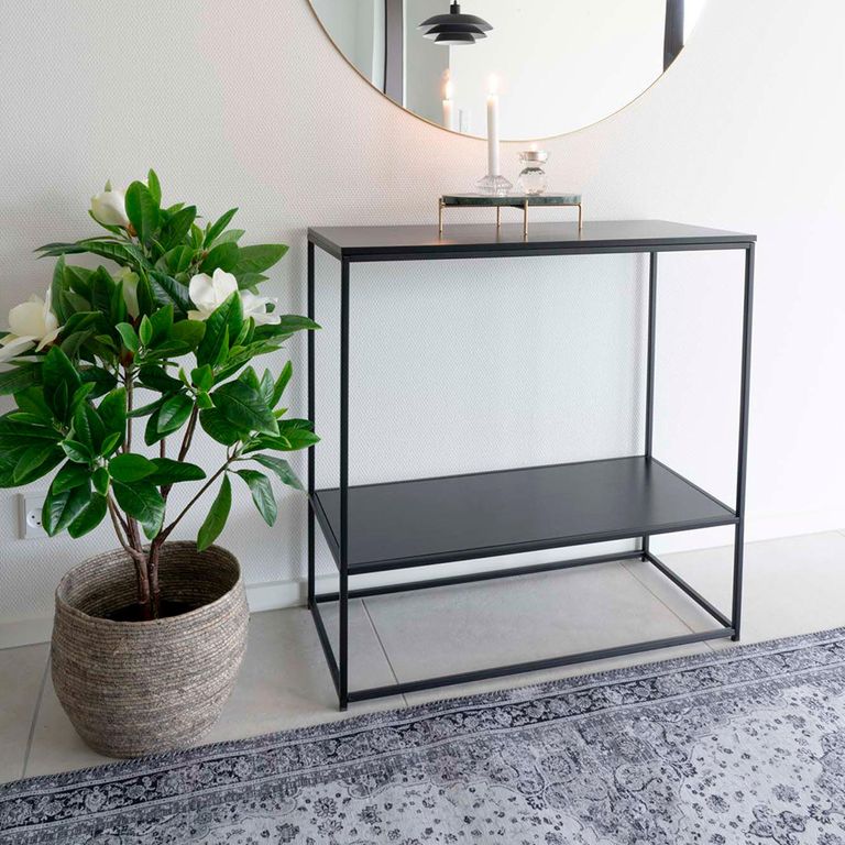 Vita Console Table with Shelf - Black Metal