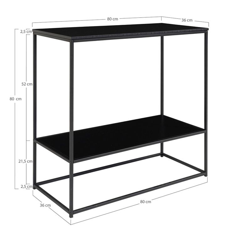 Vita Console Table with Shelf - Black Metal