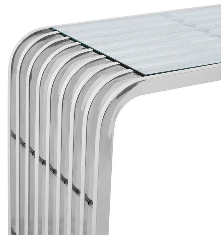 Vogue Console Table - Glass and Chrome - Slatted Curved