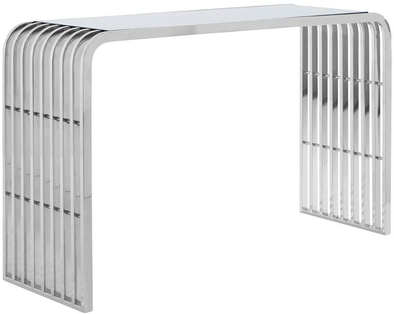 Vogue Console Table - Glass and Chrome - Slatted Curved