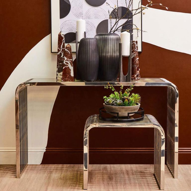 Vogue Console Table - Glass and Chrome - Slatted Curved