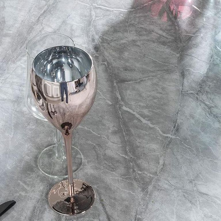 Vortex Grey Marble and Chrome Console Table