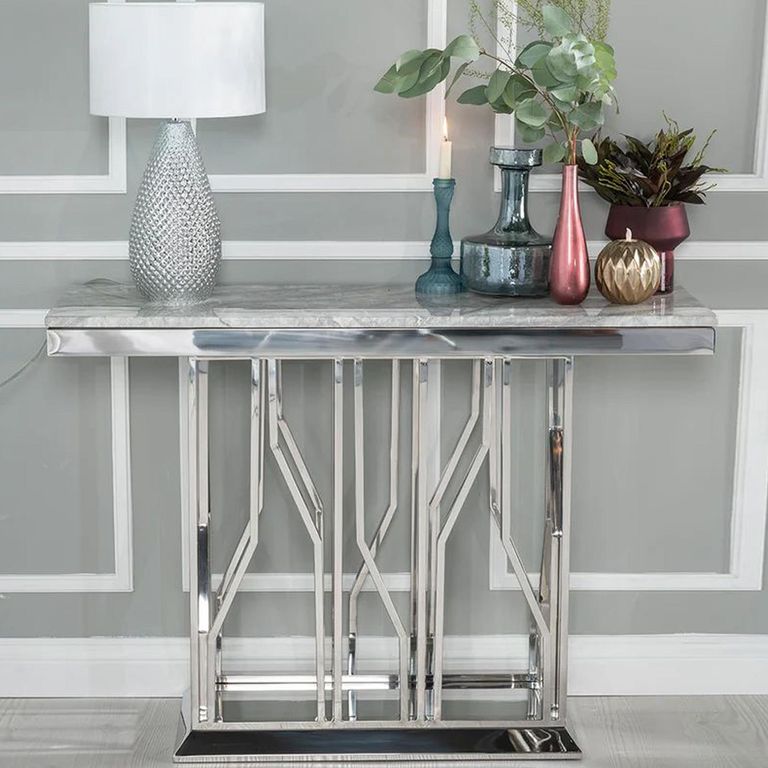 Vortex Grey Marble and Chrome Console Table