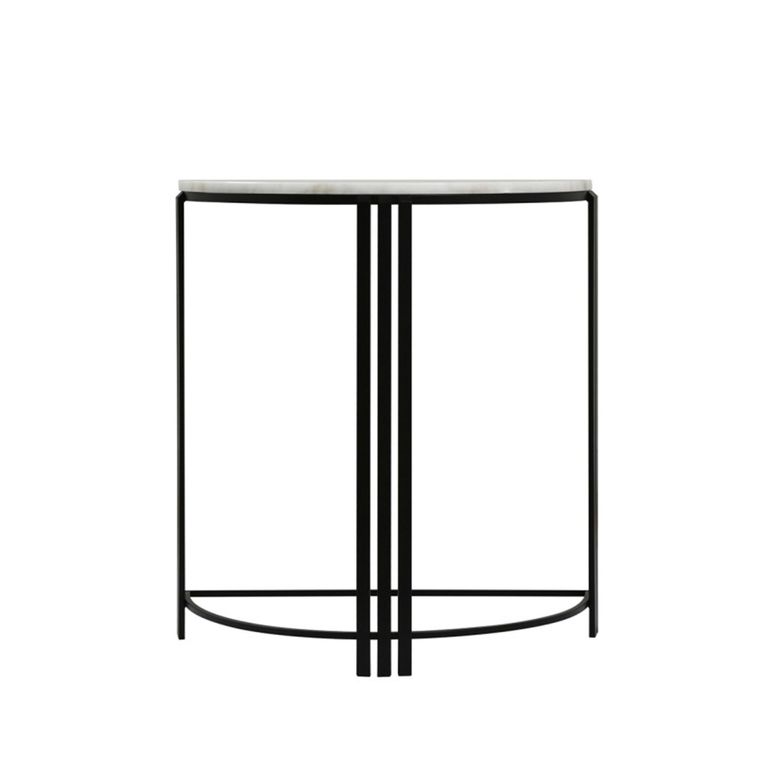 Console Table - White Marble and Black Metal - Half Moon