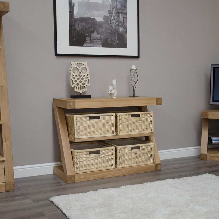 Z Designer Console Table - Basket - Oak