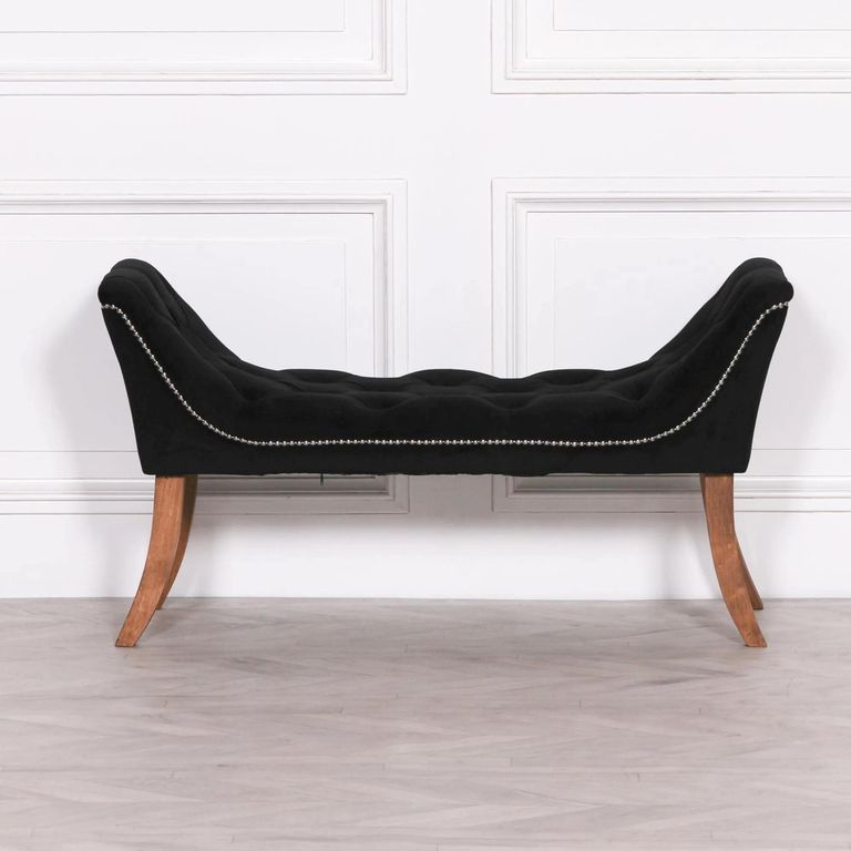 Hall Bench - Black Velvet Fabric