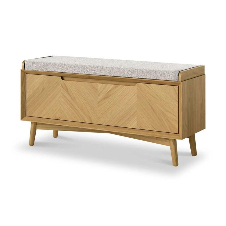 Valencia Herringbone Storage Bench - Oak