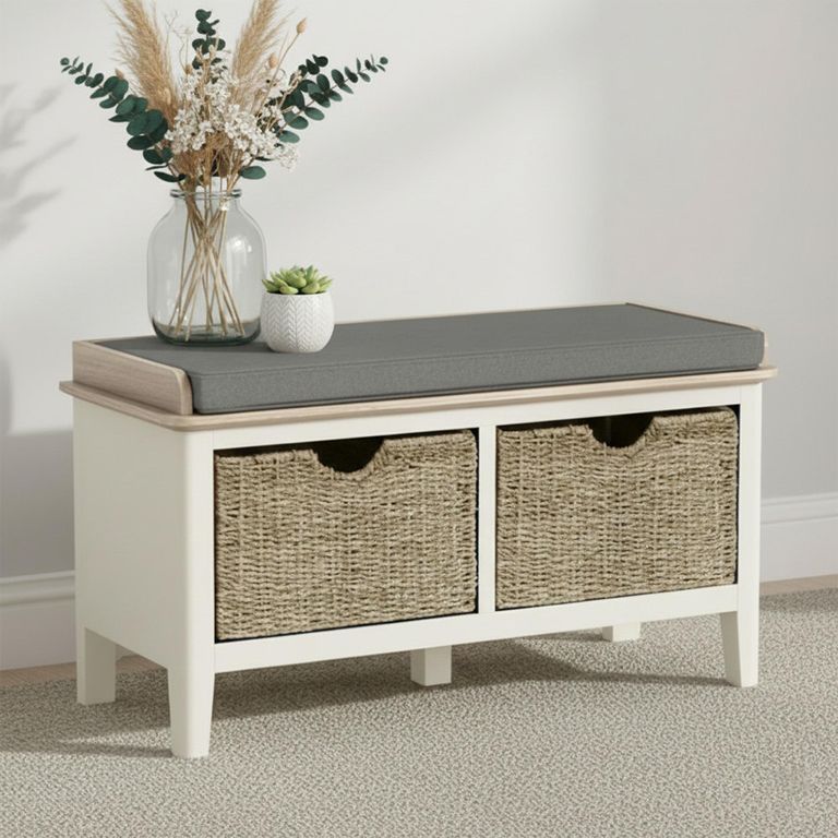 Marlow Storage Bench - with Baskets - White
