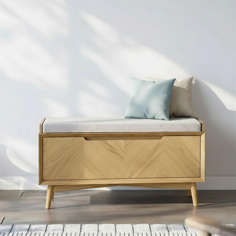 Valencia Herringbone Storage Bench - Oak