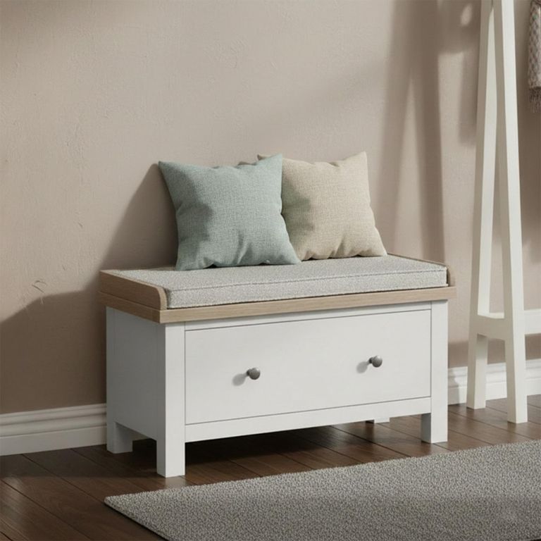Modern Hallway Bench - 1 Drawer - Grey Painted