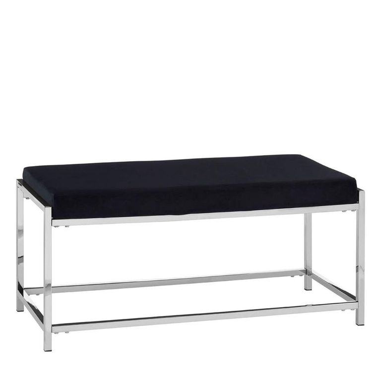 Allure Hall Bench - Black Fabric - Chrome Base