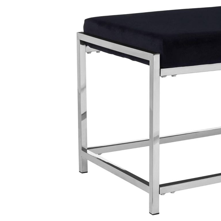 Allure Hall Bench - Black Fabric - Chrome Base