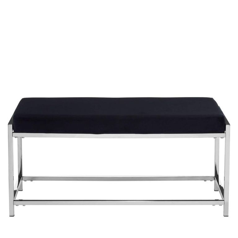 Allure Hall Bench - Black Fabric - Chrome Base