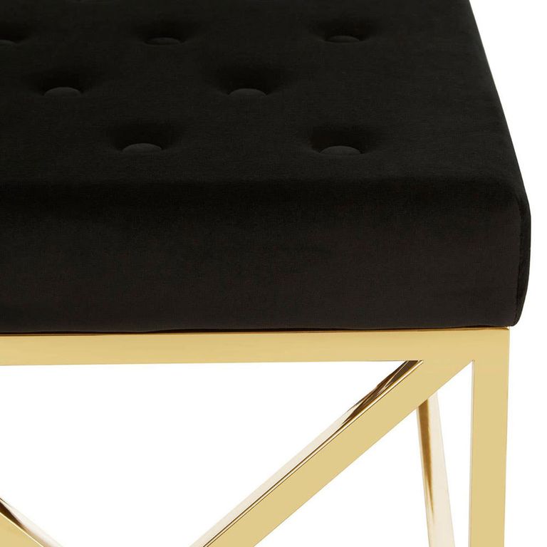 Allure Hall Bench - Black Fabric Tufted - Gold Base