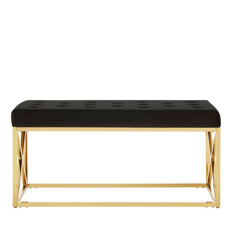 Allure Hall Bench - Black Fabric Tufted - Gold Base