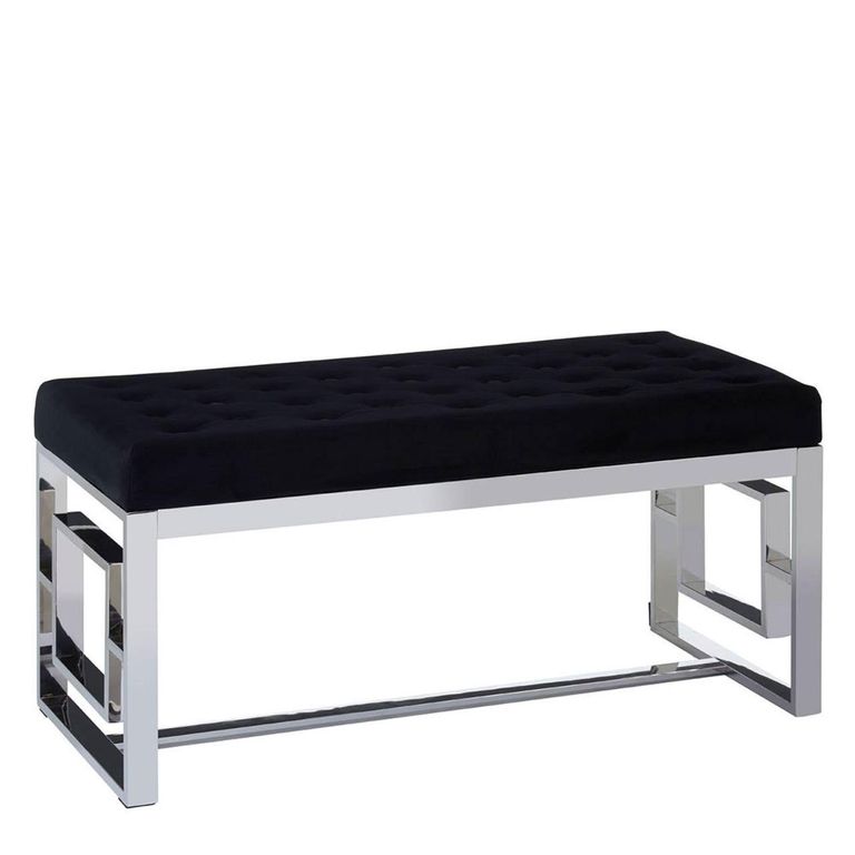 Allure Hall Bench - Black Fabric Tufted - Chrome Legs