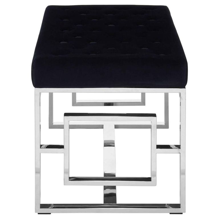 Allure Hall Bench - Black Fabric Tufted - Chrome Legs