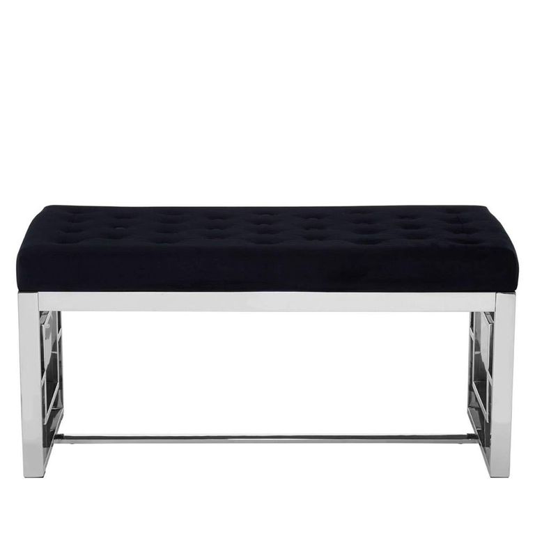 Allure Hall Bench - Black Fabric Tufted - Chrome Base