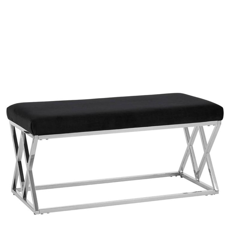Allure Hall Bench - Black Velvet Fabric - Chrome Base