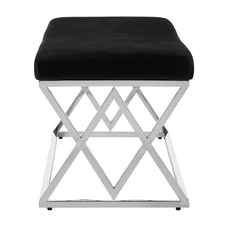 Allure Hall Bench - Black Velvet Fabric - Chrome Base