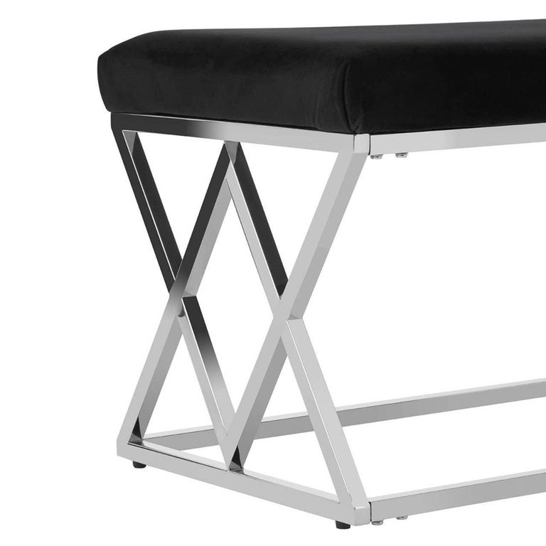 Allure Hall Bench - Black Velvet Fabric - Chrome Base