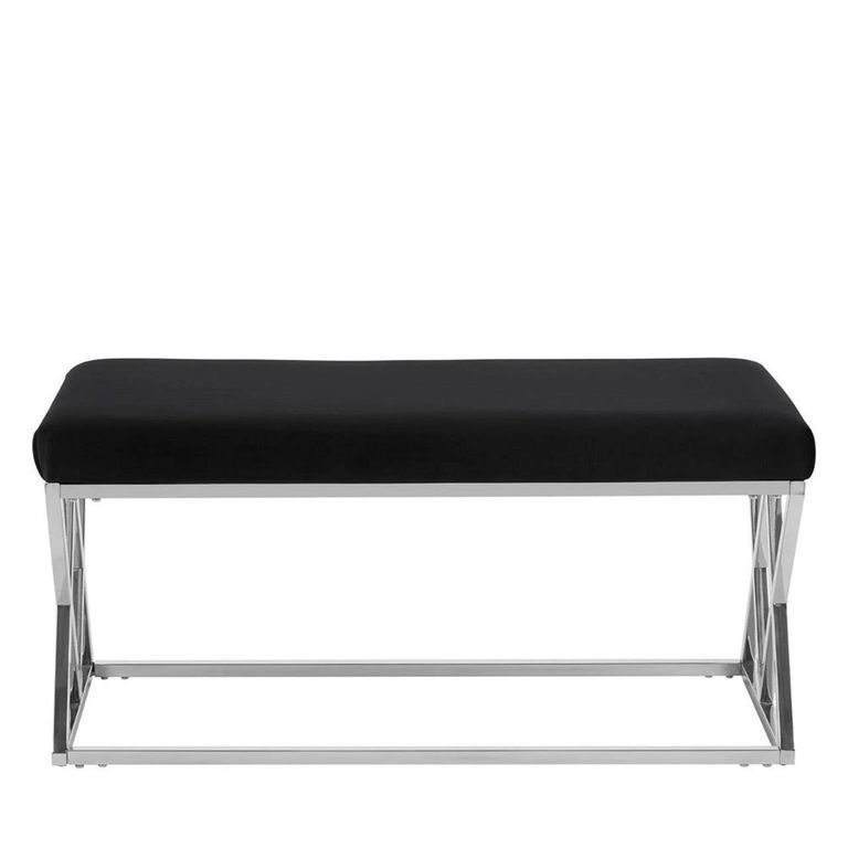 Allure Hall Bench - Black Velvet Fabric - Chrome Base