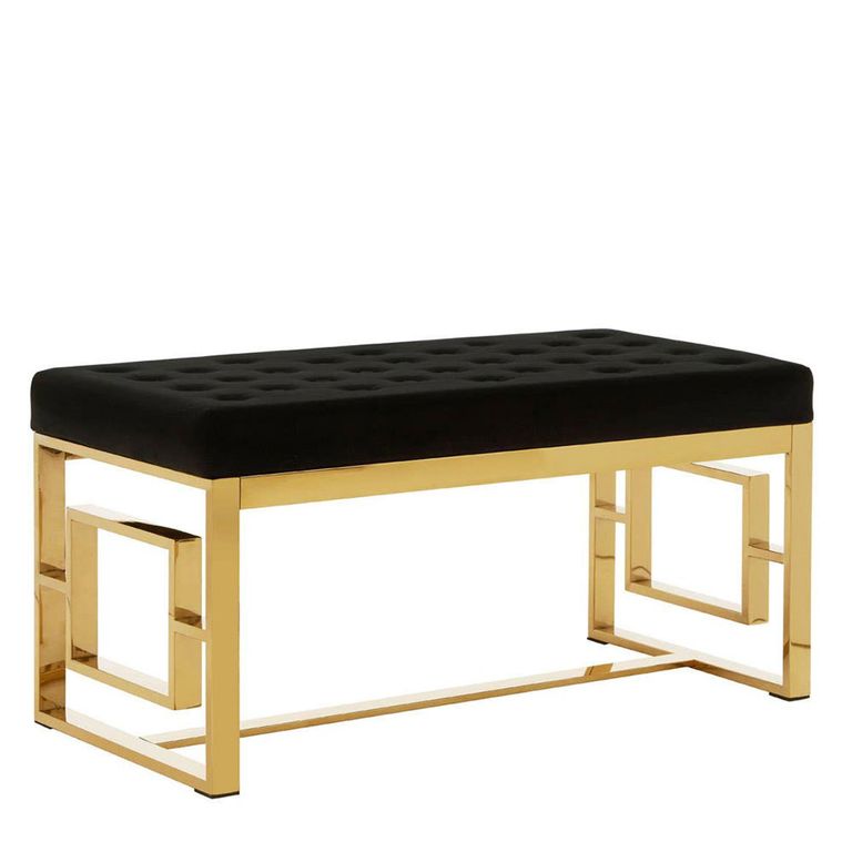 Allure Hall Bench - Black Velvet Fabric - Gold Base