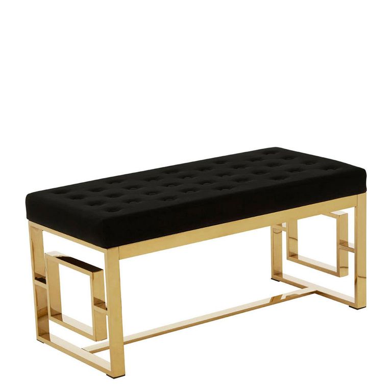 Allure Hall Bench - Black Velvet Fabric - Gold Base