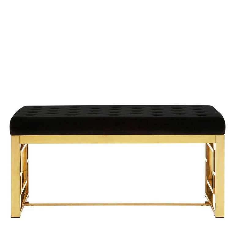 Allure Hall Bench - Black Velvet Fabric - Gold Base