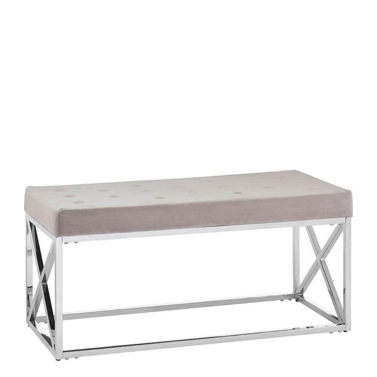 Allure Hall Bench - Mink Fabric Tufted - Chrome Base