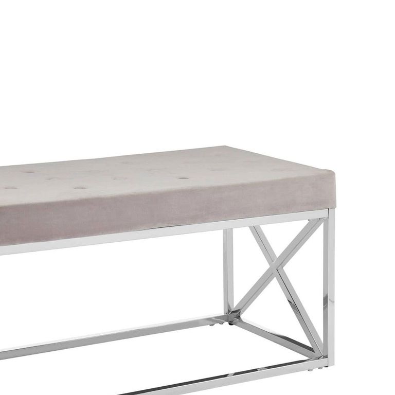 Allure Hall Bench - Mink Fabric Tufted - Chrome Base