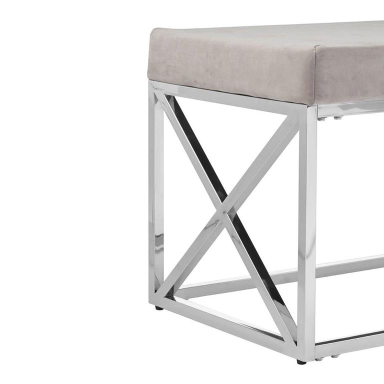 Allure Hall Bench - Mink Fabric Tufted - Chrome Base
