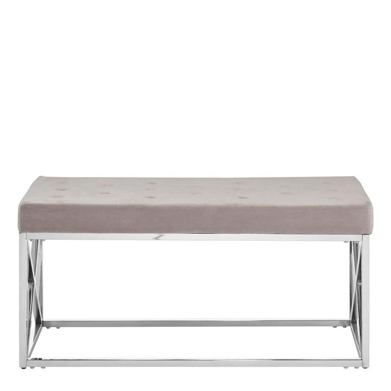 Allure Hall Bench - Mink Fabric Tufted - Chrome Base