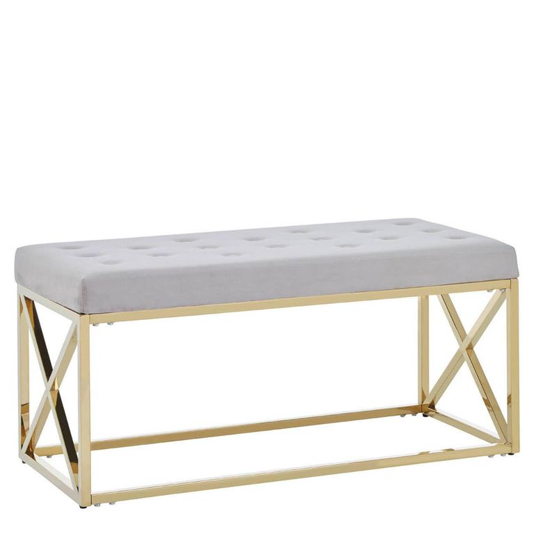 Allure Hall Bench - Mink Velvet Fabric - Gold Base