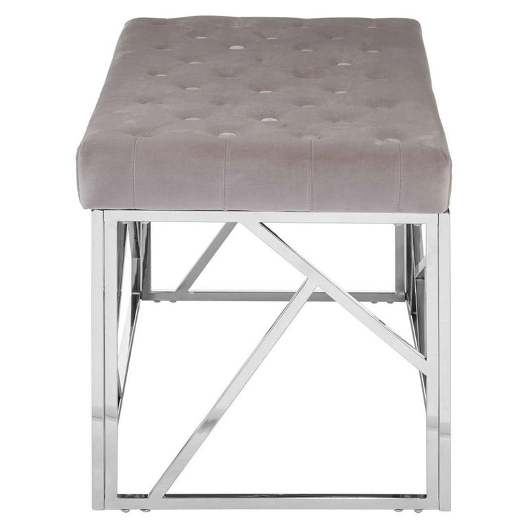 Allure Hall Bench - Mink Velvet Fabric - Chrome Base