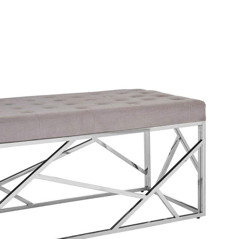 Allure Hall Bench - Mink Velvet Fabric - Chrome Base