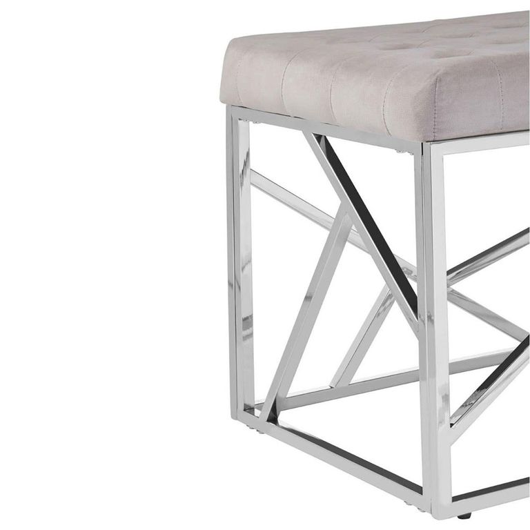 Allure Hall Bench - Mink Velvet Fabric - Chrome Base