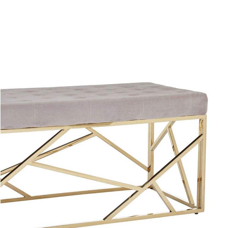 Allure Hall Bench - Mink Velvet Fabric - Gold Legs