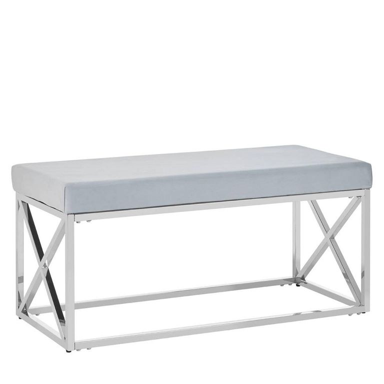 Allure Hall Bench - Powder Blue Fabric - Chrome Base