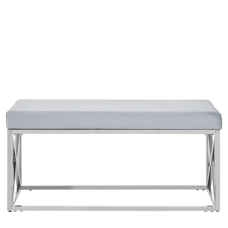 Allure Hall Bench - Powder Blue Fabric - Chrome Base