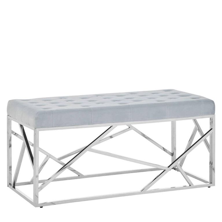 Allure Hall Bench - Powder Blue Fabric - Geometric Chrome Base