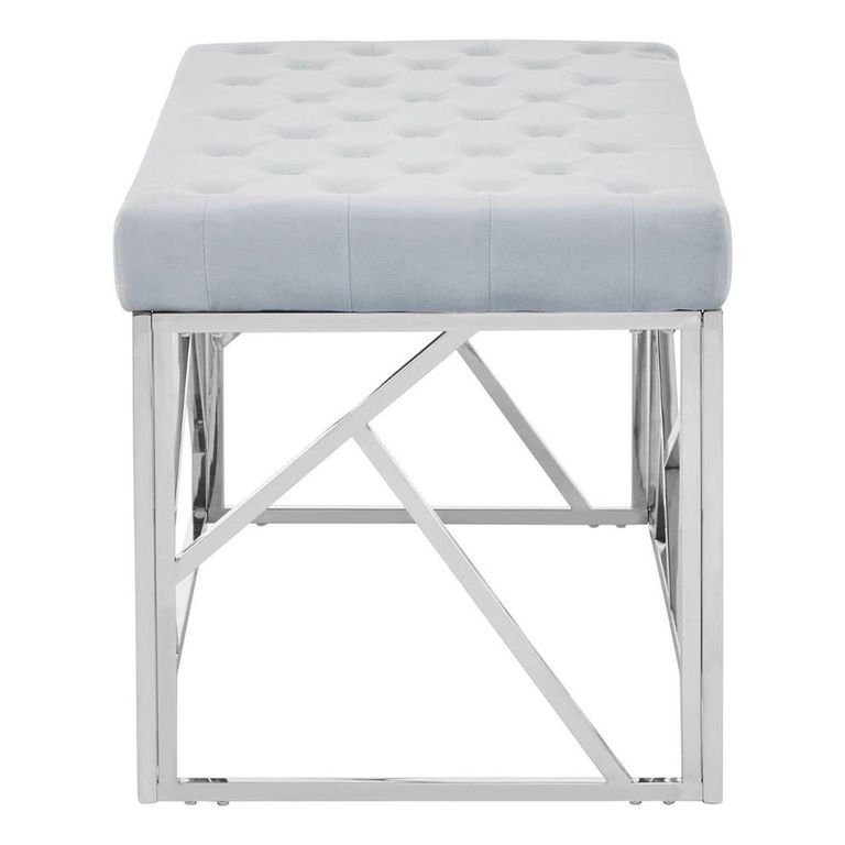 Allure Hall Bench - Powder Blue Fabric - Geometric Chrome Base
